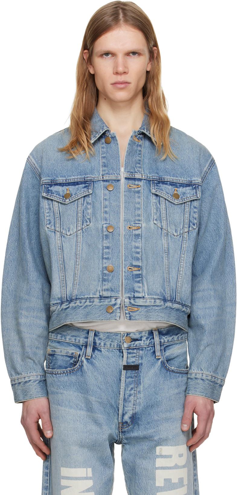 Blue Denim Trucker Jacket by FEAR OF GOD Blue Denim Trucker Jacket by FEAR OF GOD