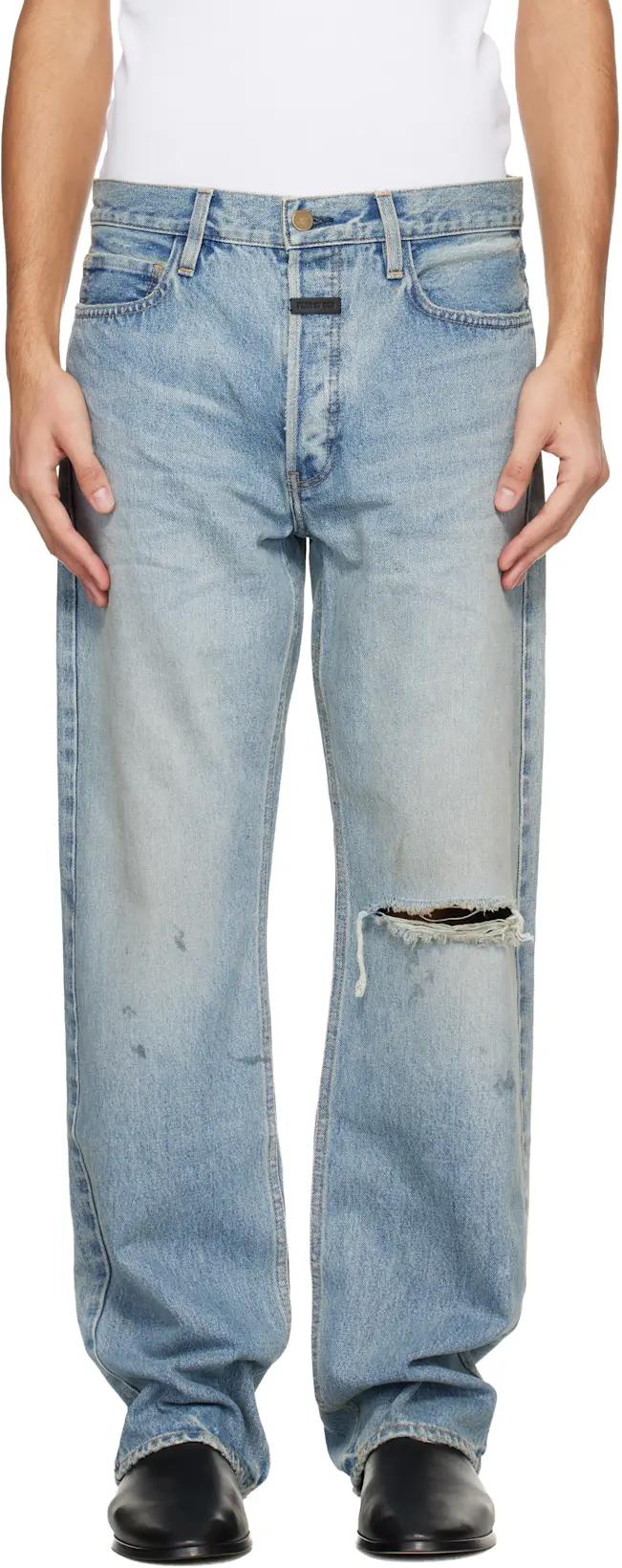 Blue Straight 5 Pocket Jeans by FEAR OF GOD