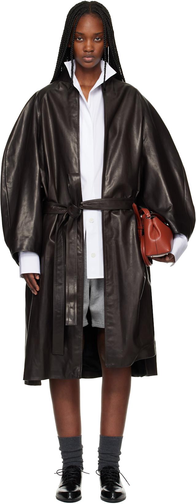 Brown Belted Leather Coat by FEAR OF GOD
