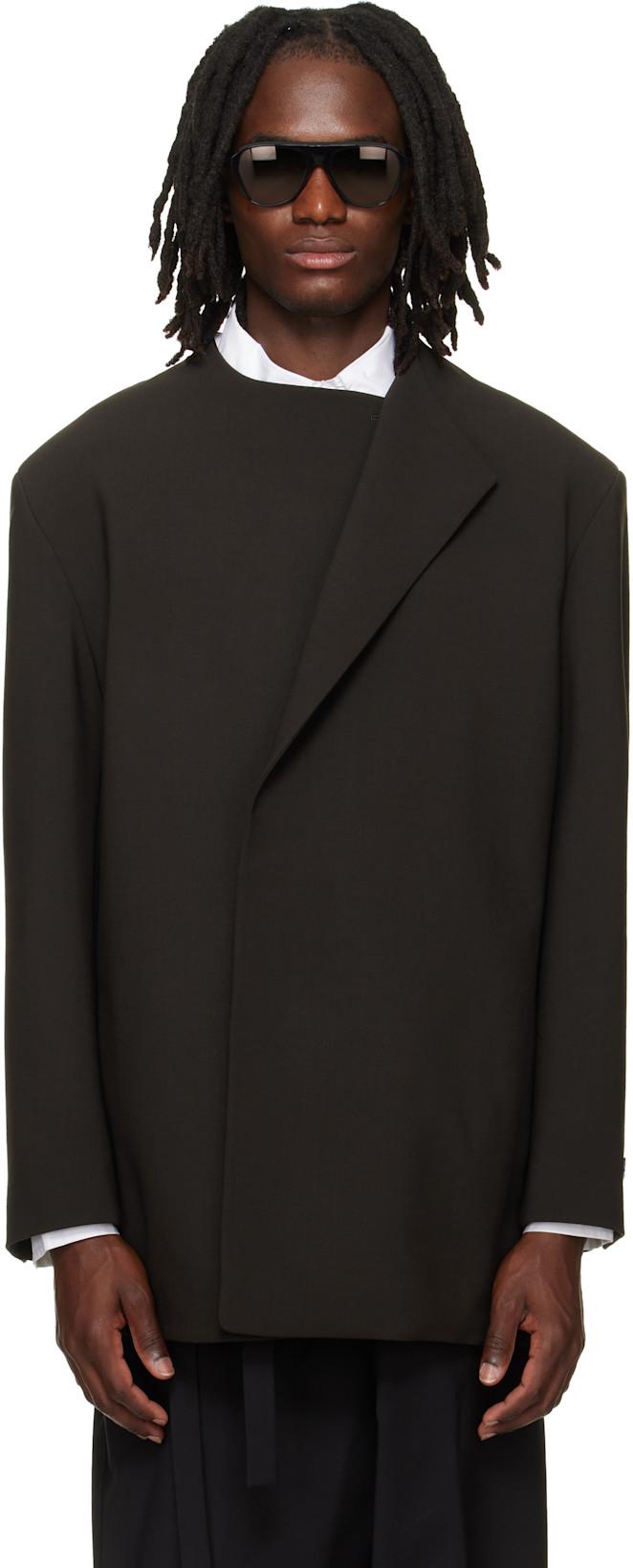 Brown Double Weave Wool Crewneck Blazer by FEAR OF GOD