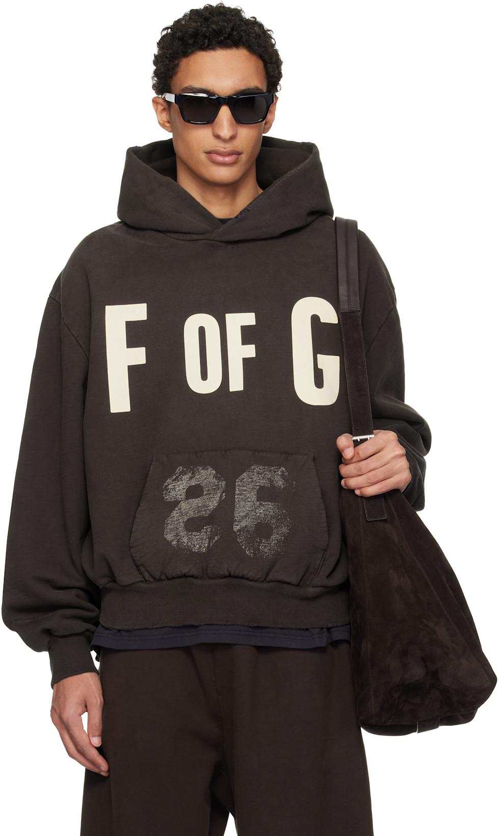 Brown 'F Of G' Classic Half Raglan Hoodie by FEAR OF GOD