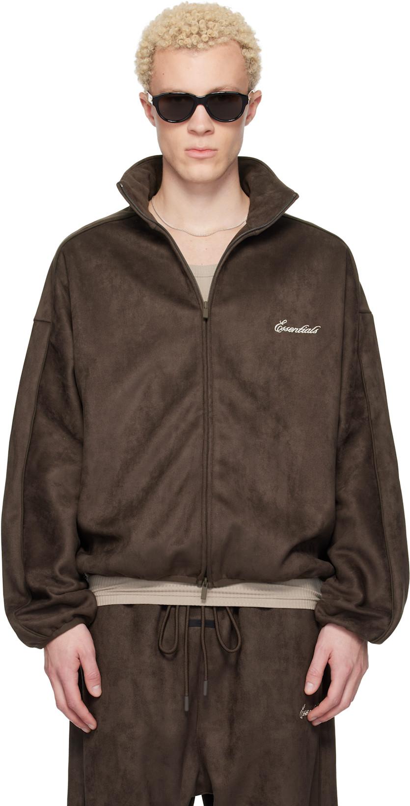 Brown Faux-Suede Fleece Signature Modern Track Jacket by FEAR OF GOD