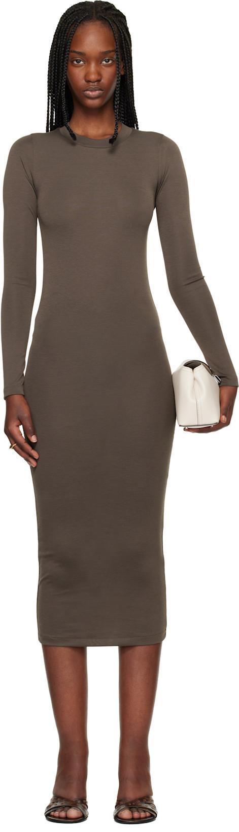 Brown Fitted Long Sleeve Maxi Dress by FEAR OF GOD