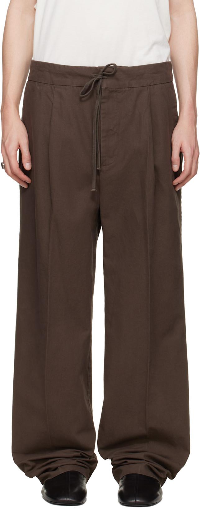 Brown Pleat Front Trousers by FEAR OF GOD