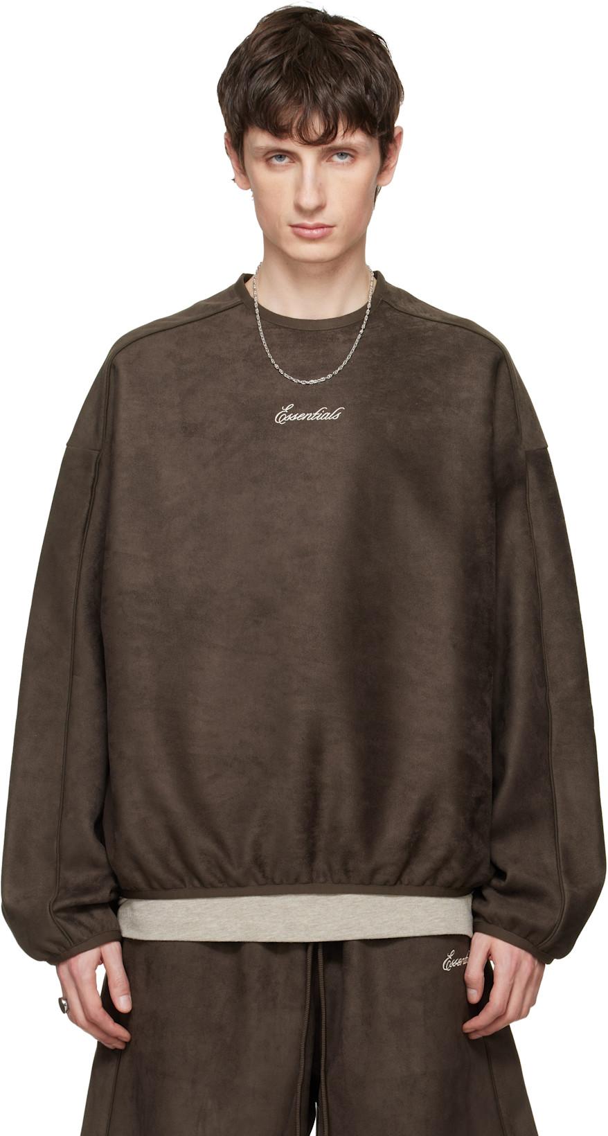 Brown Signature Modern Crewneck Faux-Suede Sweatshirt by FEAR OF GOD