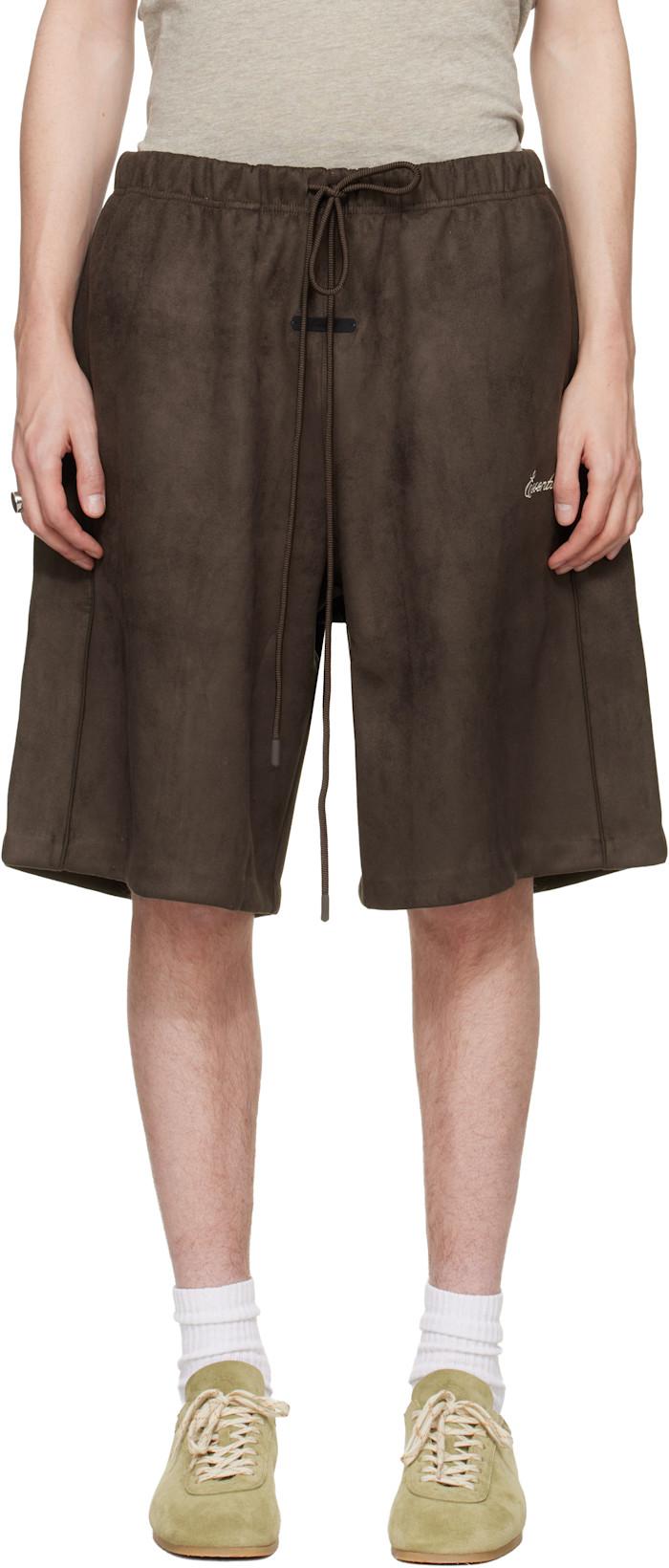 Brown Signature Relaxed Faux-Suede Shorts by FEAR OF GOD