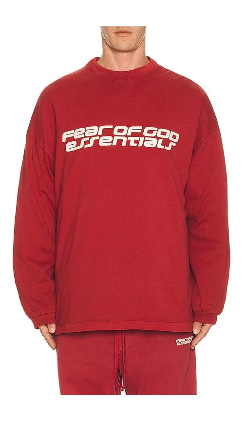 Fear of God ESSENTIALS 90'S Long Sleeve Tee in Red by FEAR OF GOD
