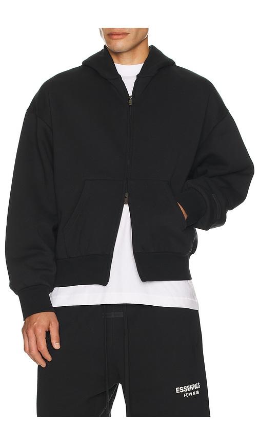 Fear of God ESSENTIALS Classic Fit Fleece Zip Up Hoodie in Black by FEAR OF GOD