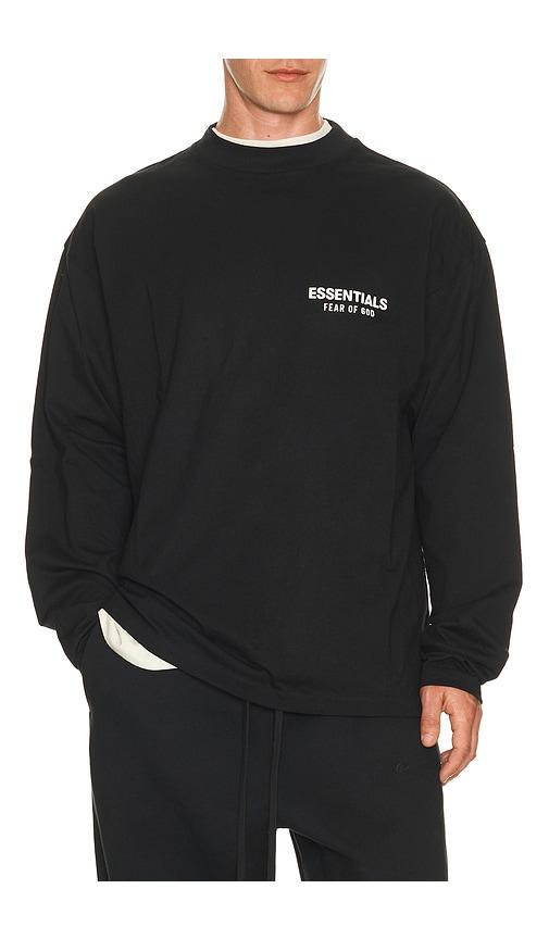 Fear of God ESSENTIALS Classic Fit Long Sleeve T-Shirt in Vintage Black / White in Black by FEAR OF GOD