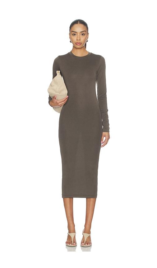 Fear of God ESSENTIALS Fitted Long Sleeve Dress in Brown by FEAR OF GOD