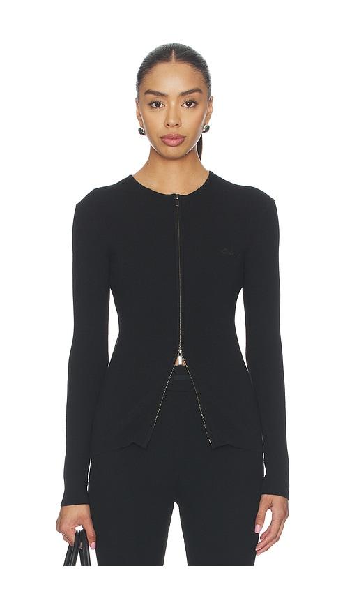 Fear of God ESSENTIALS Signature Rib Knit Fitted Long Sleeve Zip Up Tee in Black by FEAR OF GOD
