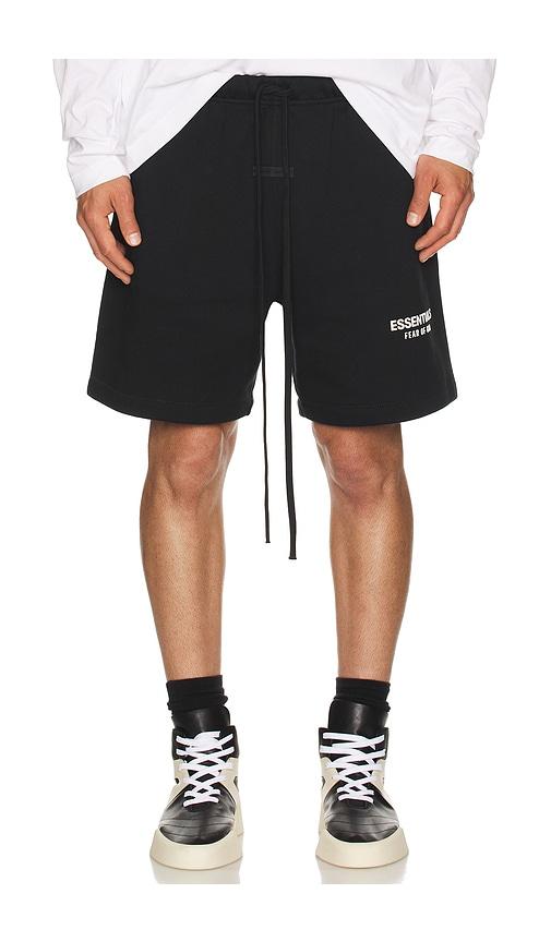 Fear of God ESSENTIALS Soccer Fleece Shorts in Black by FEAR OF GOD