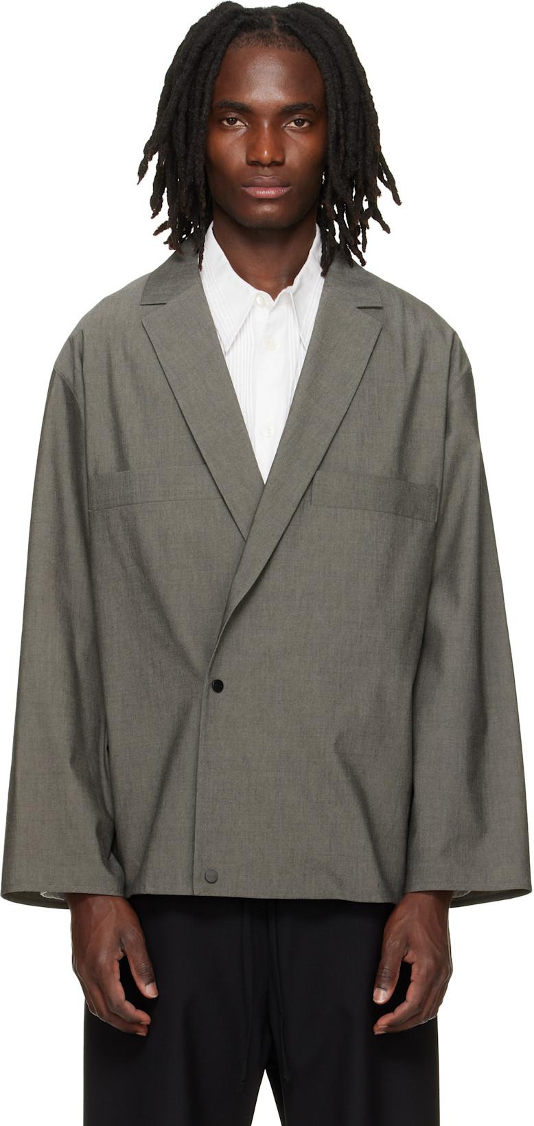 Gray Cotton Wool Oxford Shirt Blazer by FEAR OF GOD