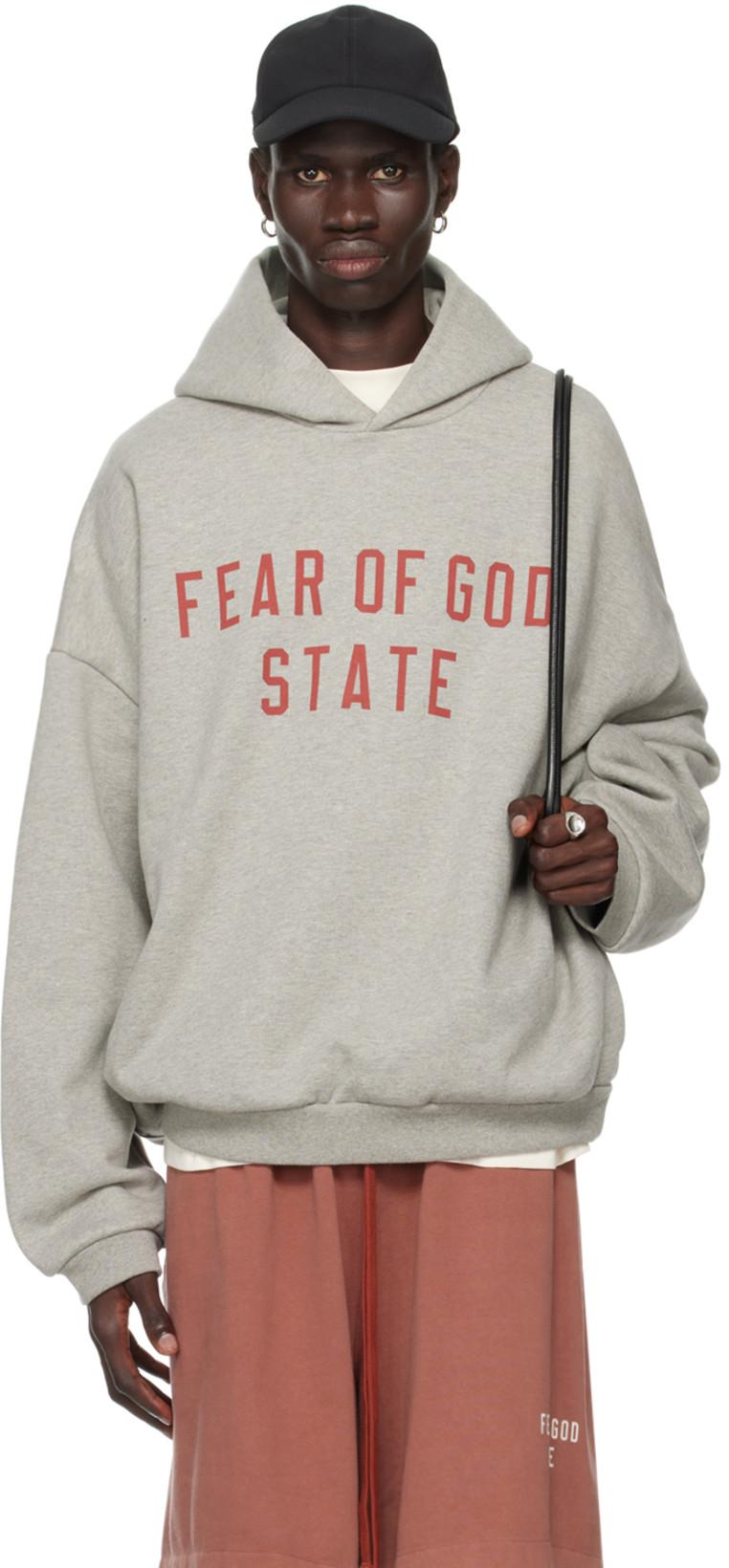 Gray Printed Logo Hoodie by FEAR OF GOD