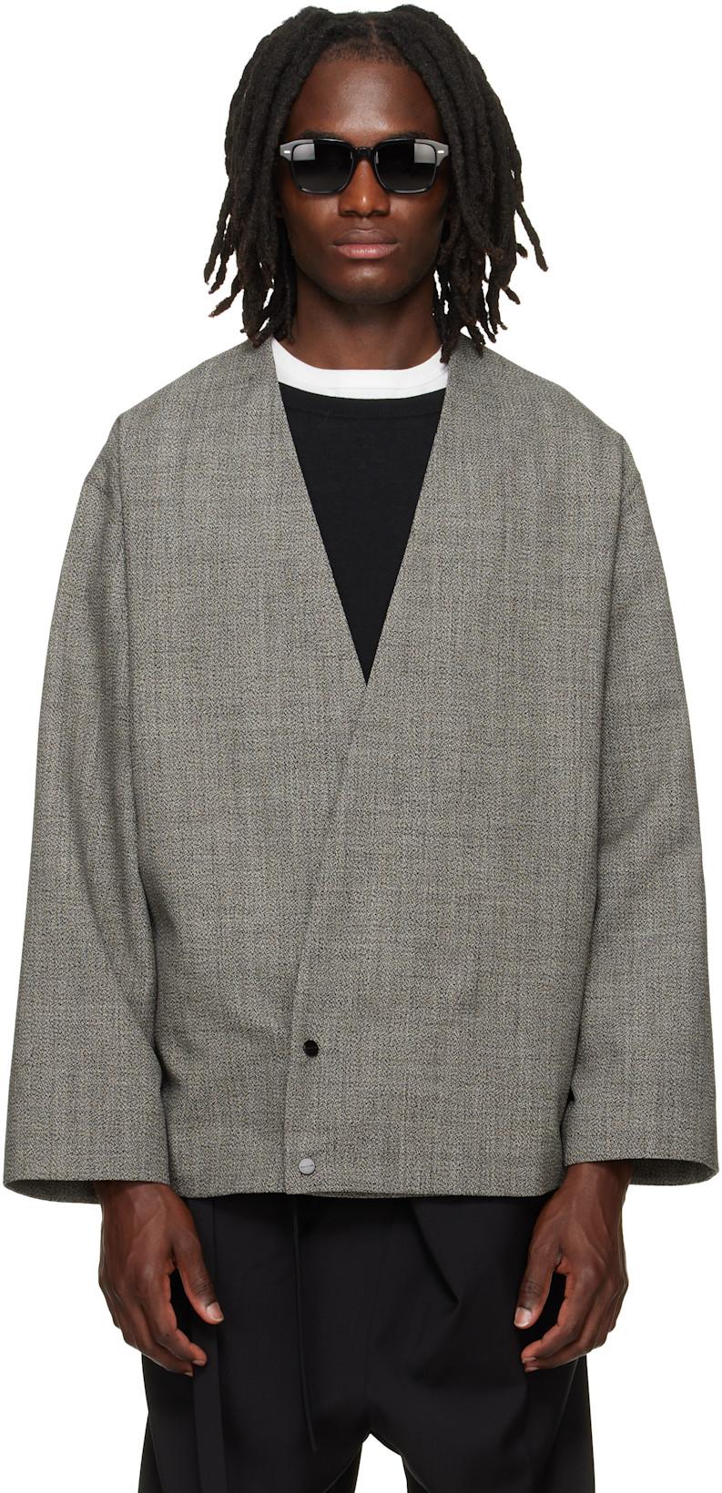 Gray Relaxed Cropped Lapelless Blazer by FEAR OF GOD