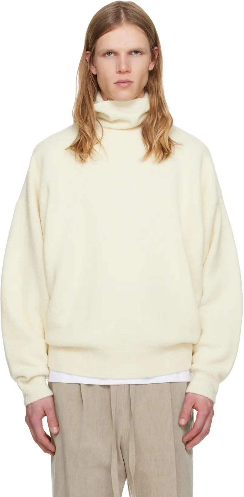 Off-White Wool Split High Neck Sweater by FEAR OF GOD