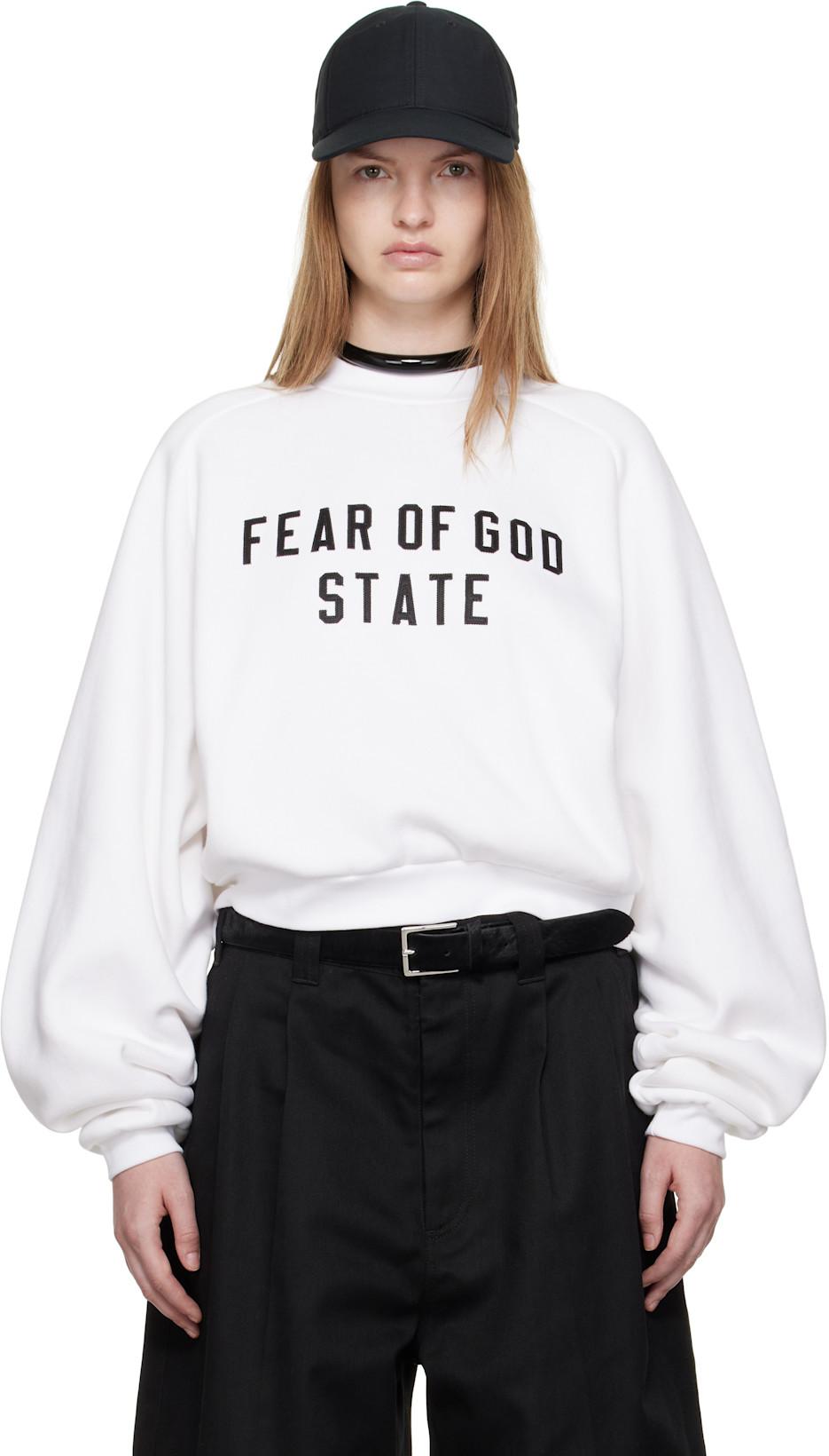 White Fleece Raglan Crewneck Sweatshirt by FEAR OF GOD