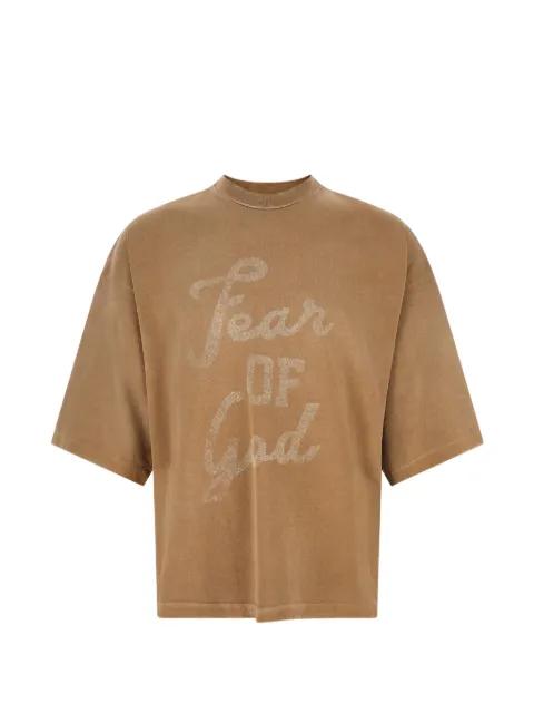 graphic-print logo-patch t-shirt by FEAR OF GOD