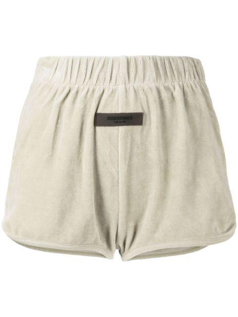 logo-patch velour shorts by FEAR OF GOD