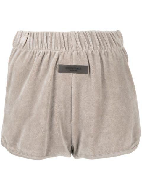 logo-patch velour shorts by FEAR OF GOD