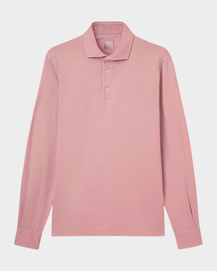 Men's Giza Cotton Long-Sleeve Pique Polo Shirt by FEDELI