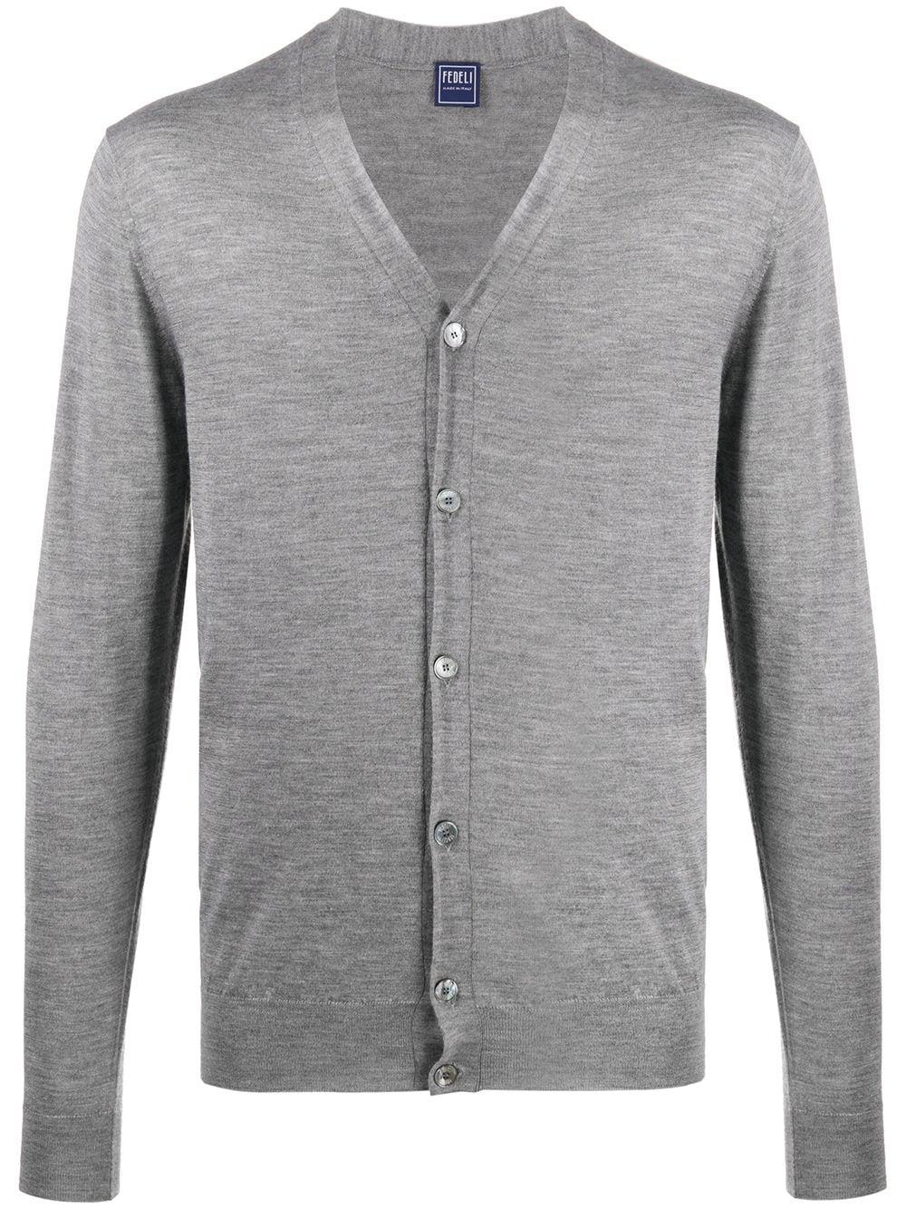 V-neck ribbed knit cardigan by FEDELI