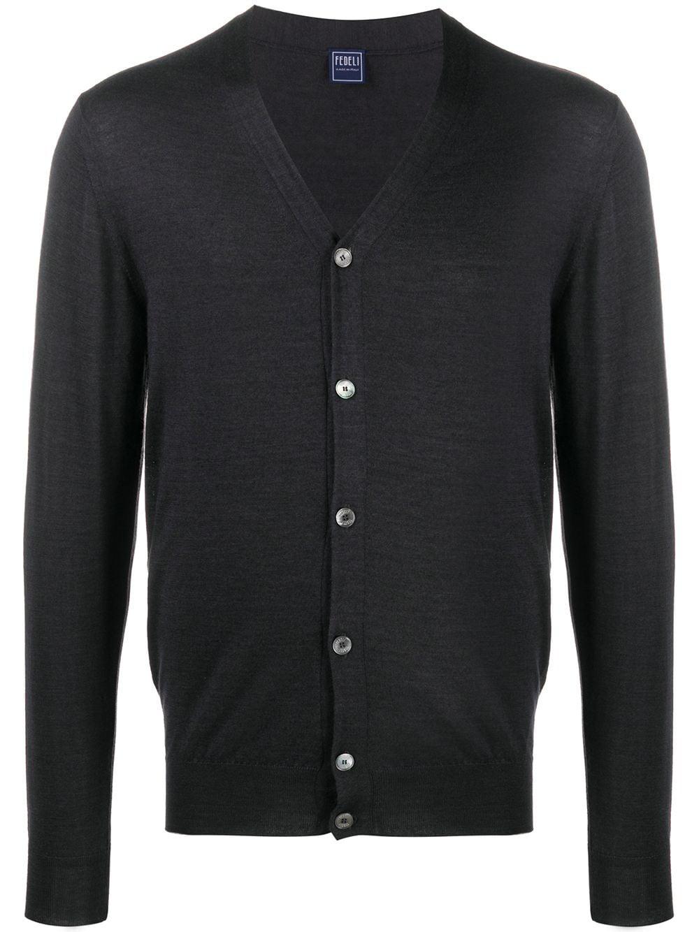 V-neck ribbed knit cardigan by FEDELI