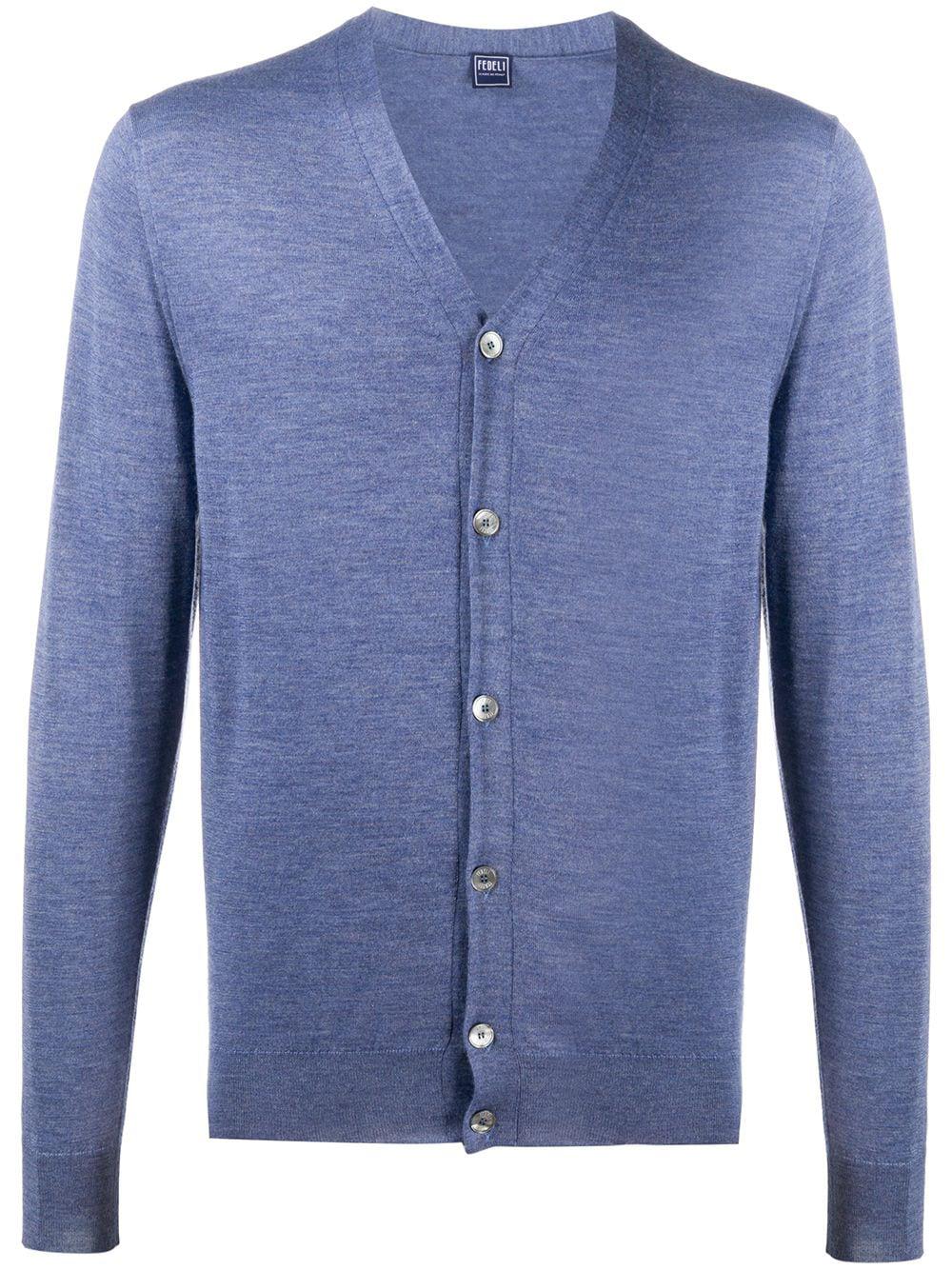 V-neck ribbed knit cardigan by FEDELI