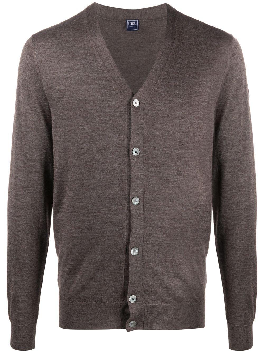 V-neck ribbed knit cardigan by FEDELI