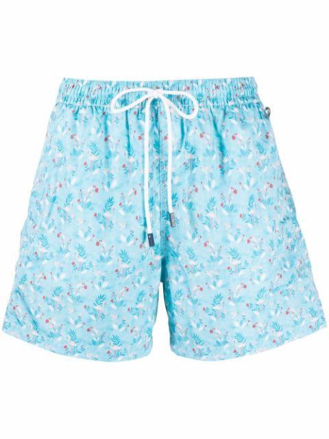 flamingo-print drawstring swim shorts by FEDELI