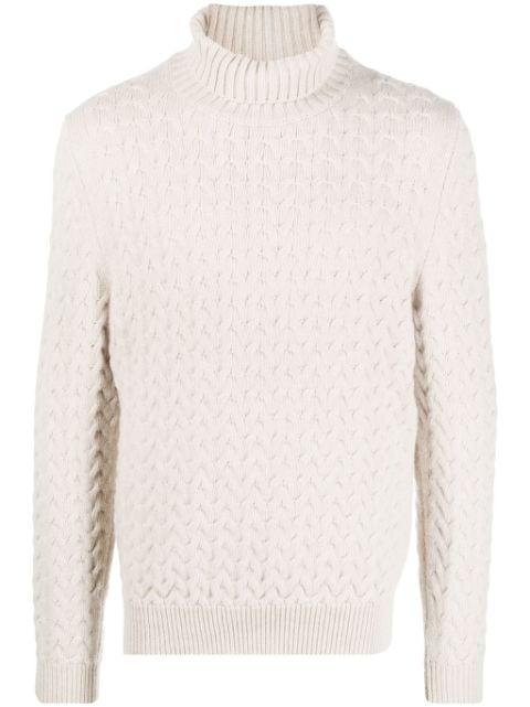 roll neck cable-knit jumper by FEDELI