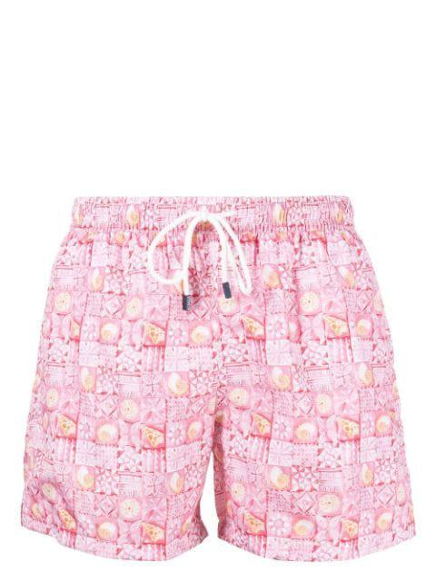 shell-print drawstring swim shorts by FEDELI