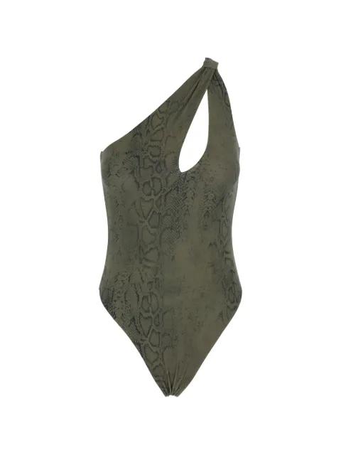 python-print one-shoulder swimsuit by FEDERICA TOSI