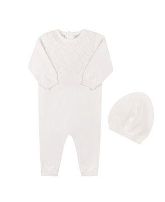 Unisex Lux Pointelle Knit Romper with Hat - Baby by FELTMAN BROTHERS