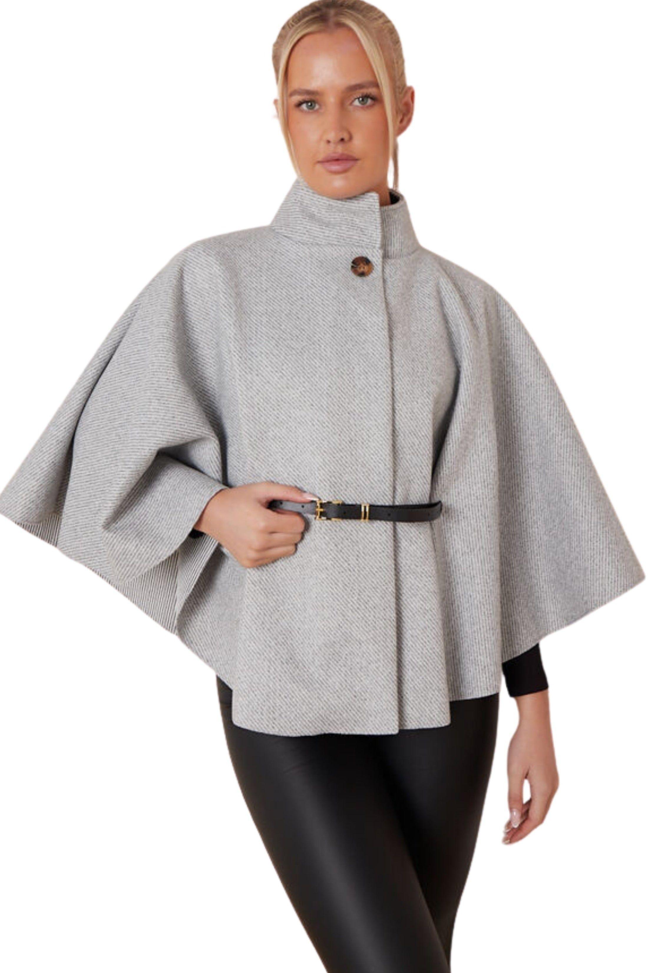 Belted High Neck Cape Coat by FEMME LUXE