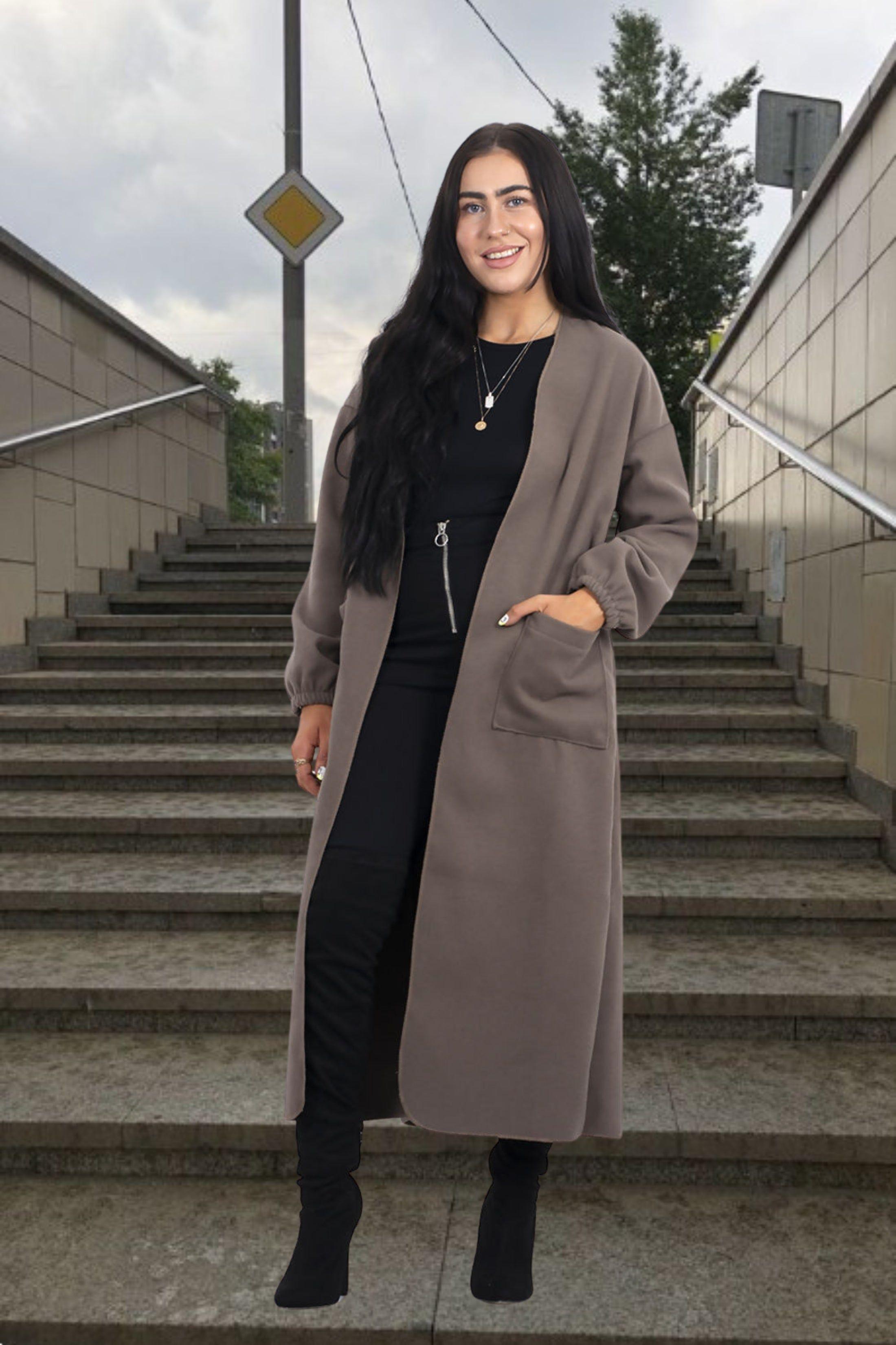 Belted Longline Pocket Detail Waterfall Coat by FEMME LUXE