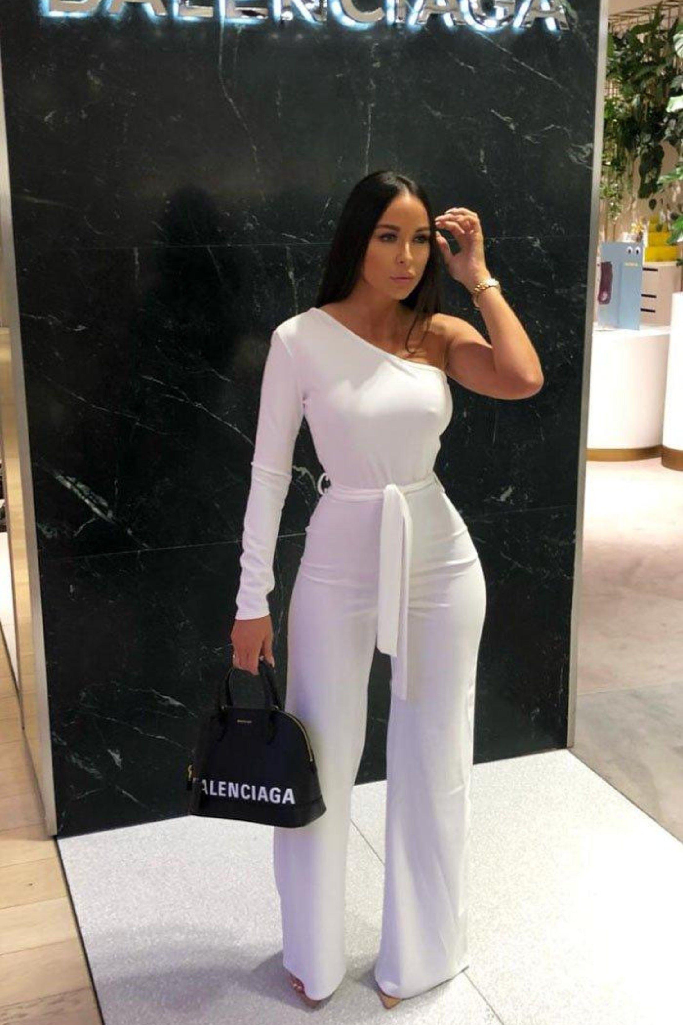 Belted One Shoulder Jumpsuit by FEMME LUXE