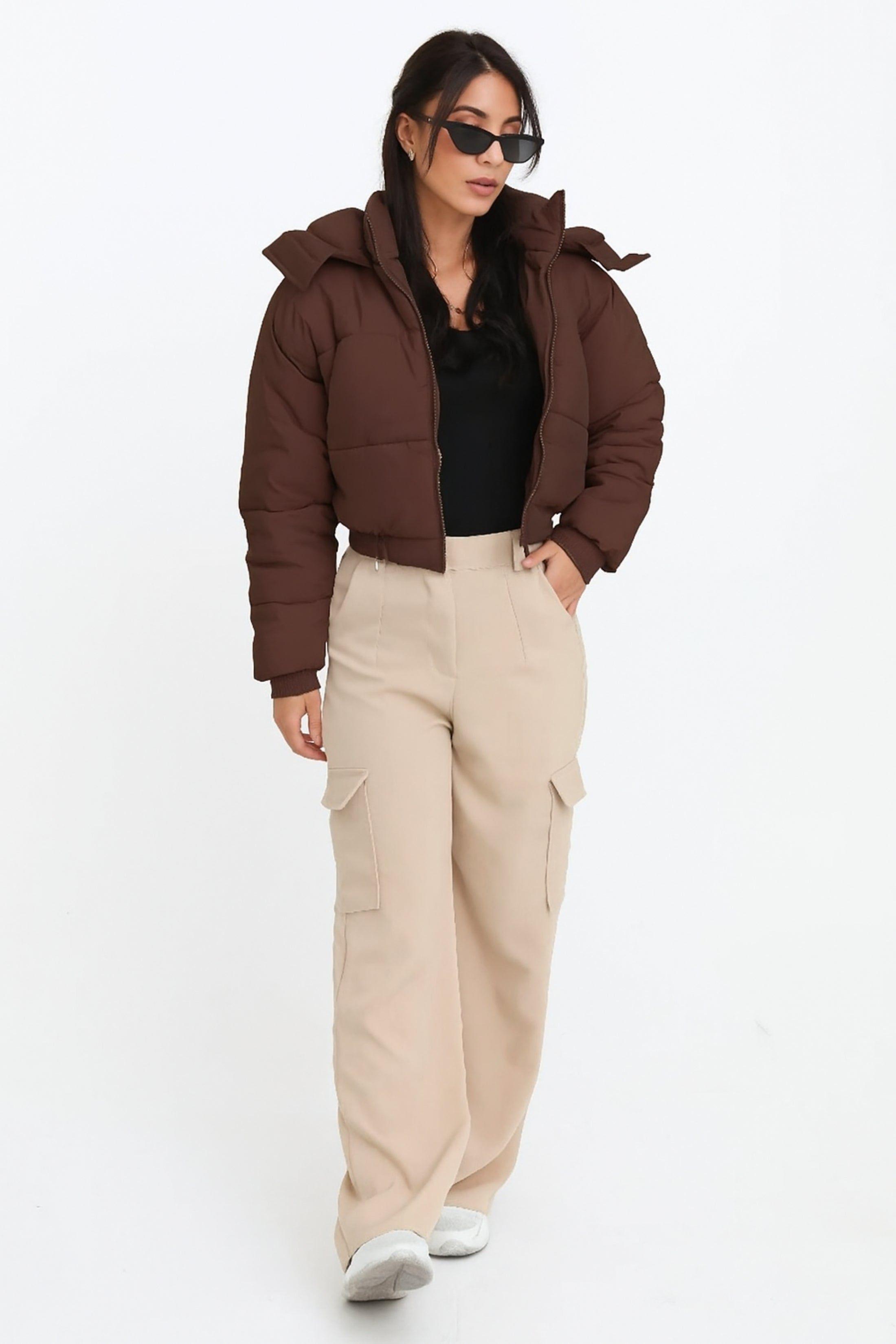 Cropped Padded Long Sleeve Zip Front Shower Proof Jacket by FEMME LUXE