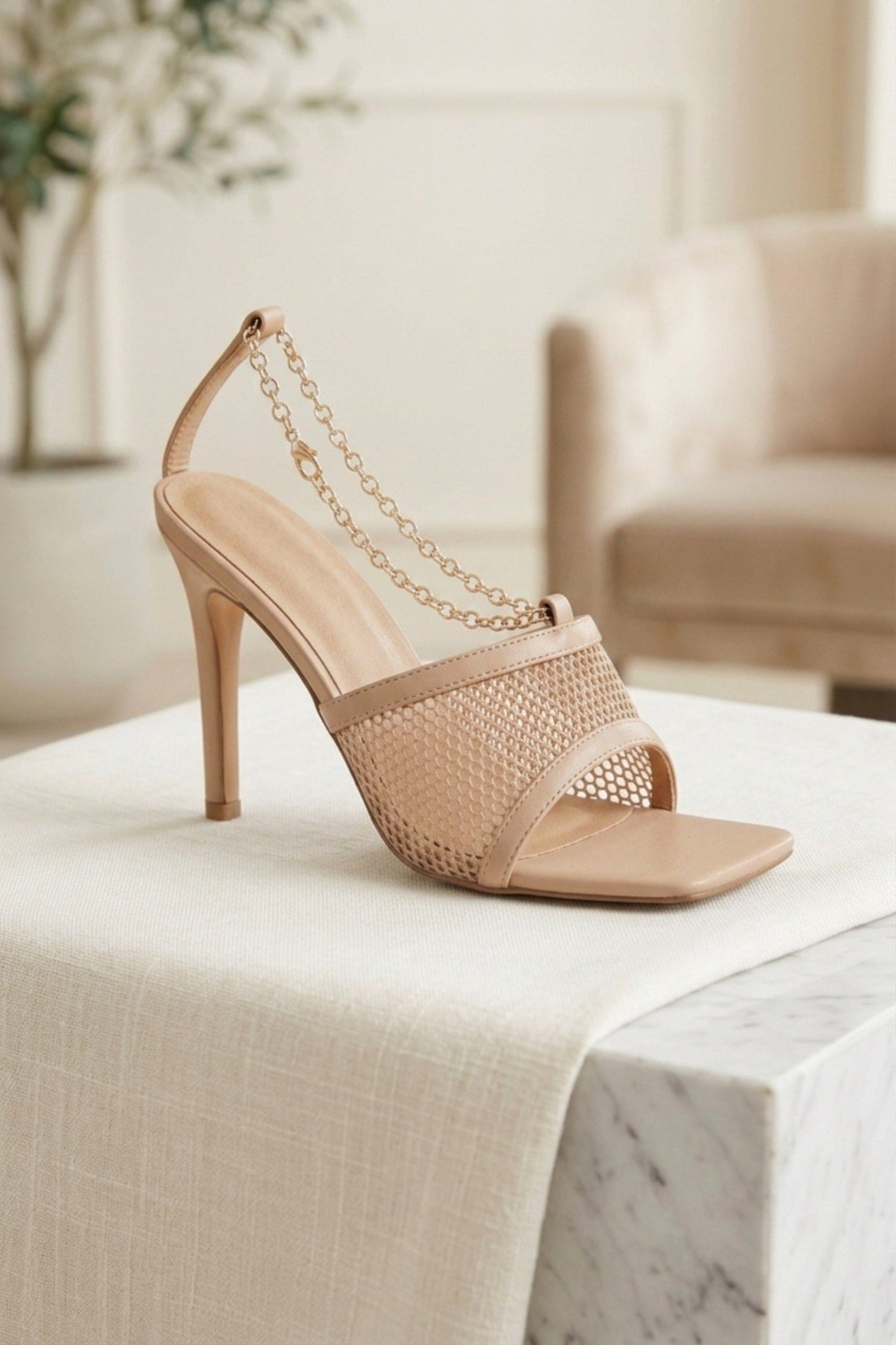 Diamante Perspex Strap Mules by FEMME LUXE