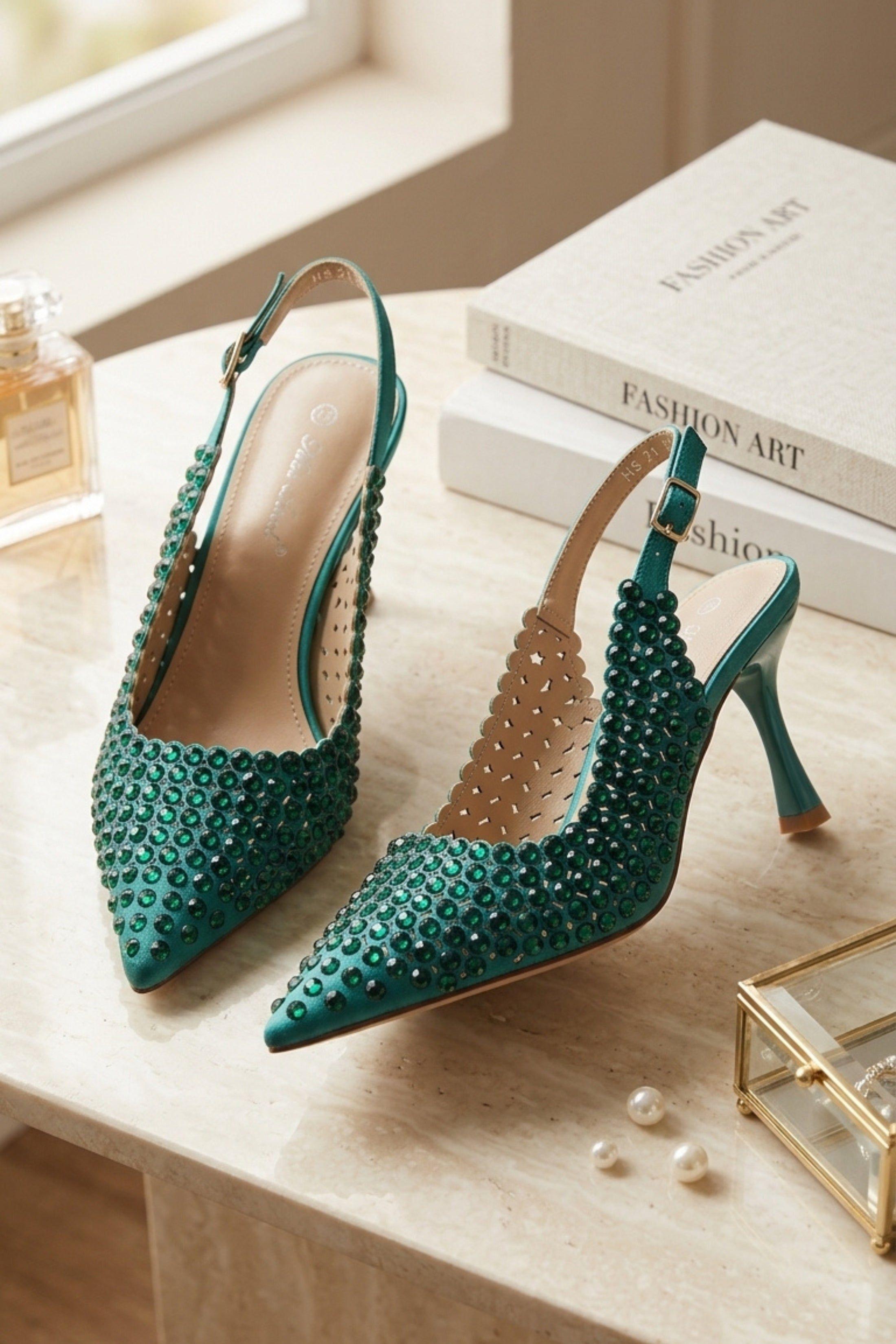 Diamond Embellished Slingback Heels - Carmen by FEMME LUXE