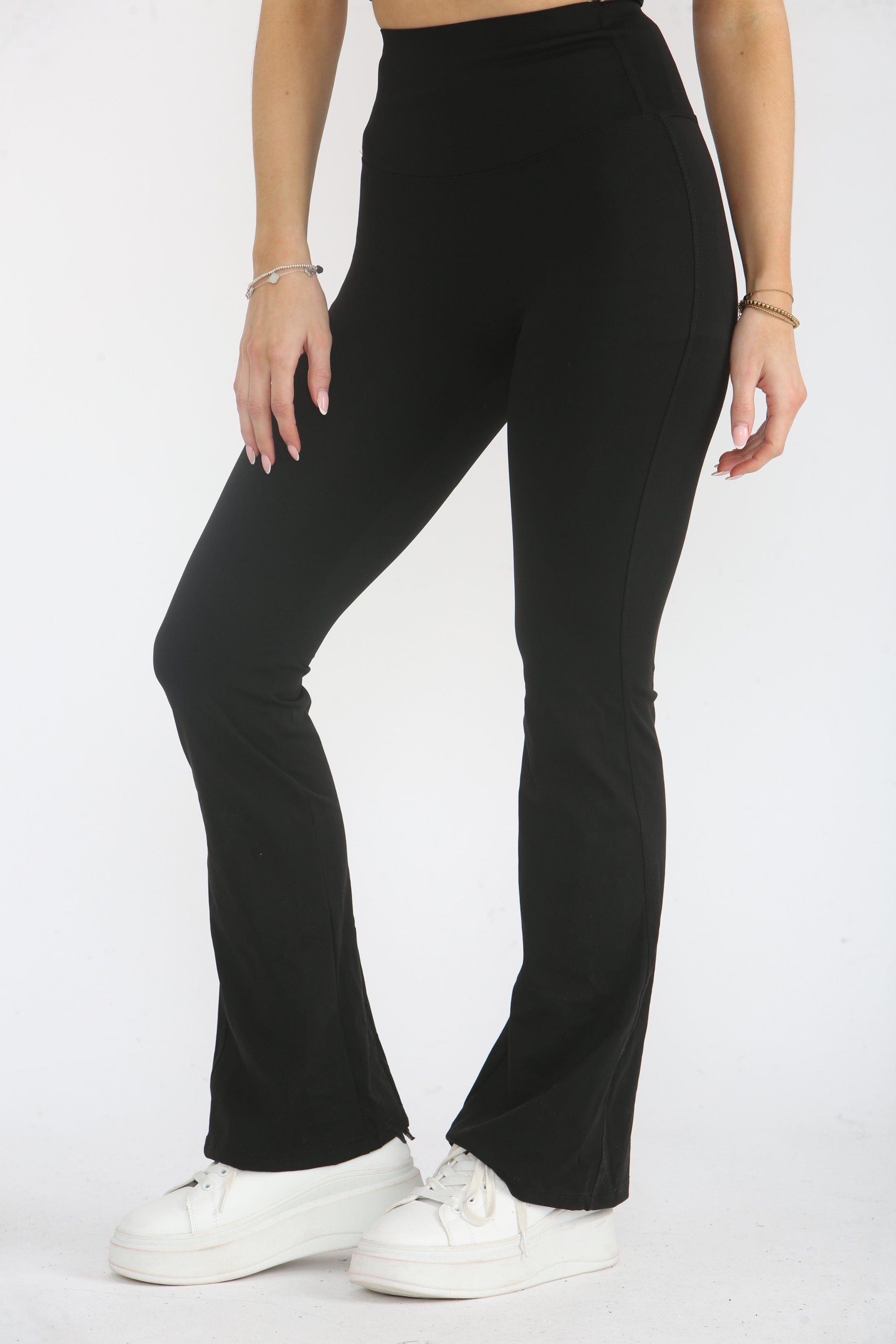 High Waisted Wide Band Flared Activewear Leggings by FEMME LUXE