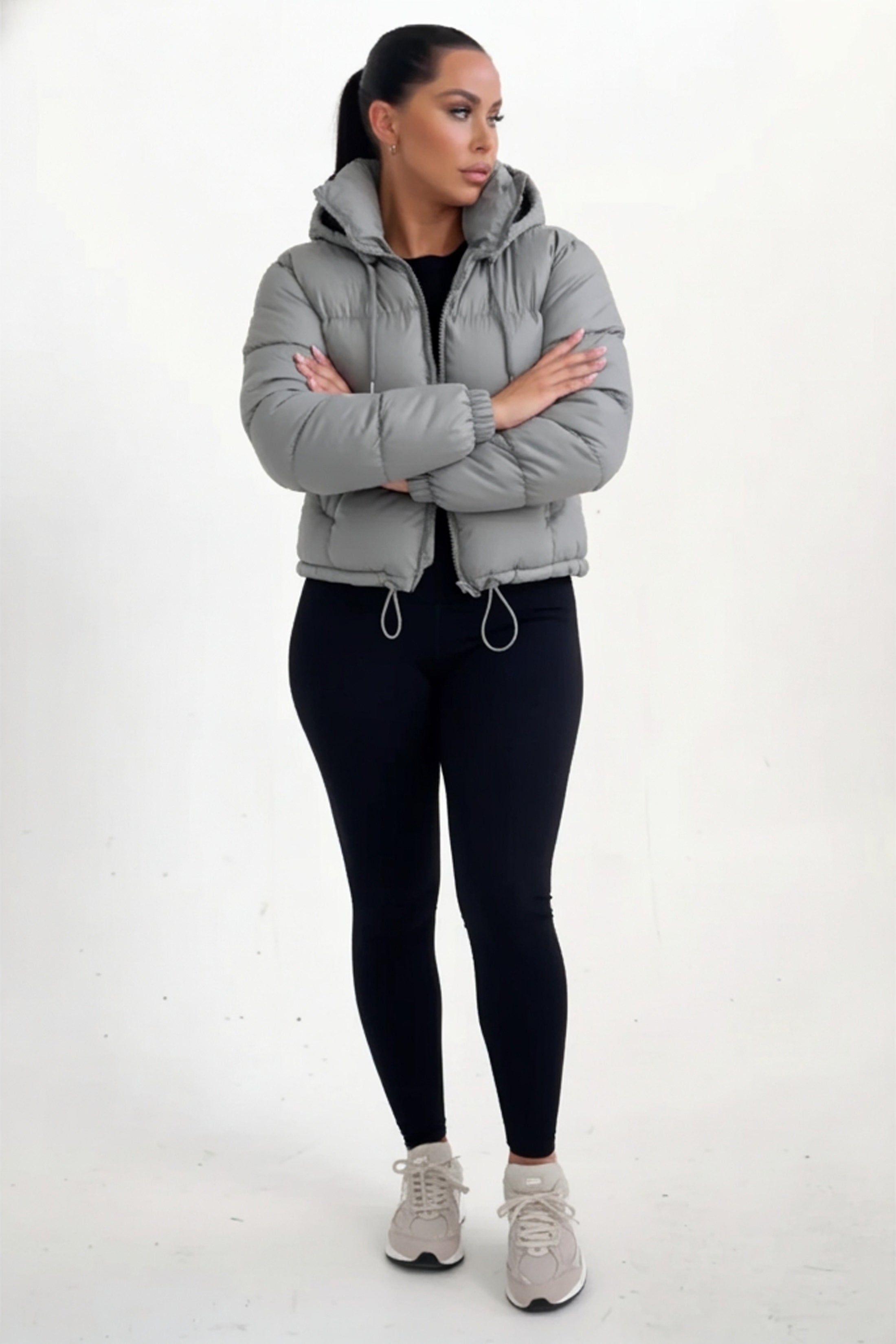 Hooded Drawstring Cropped Puffer Jacket by FEMME LUXE