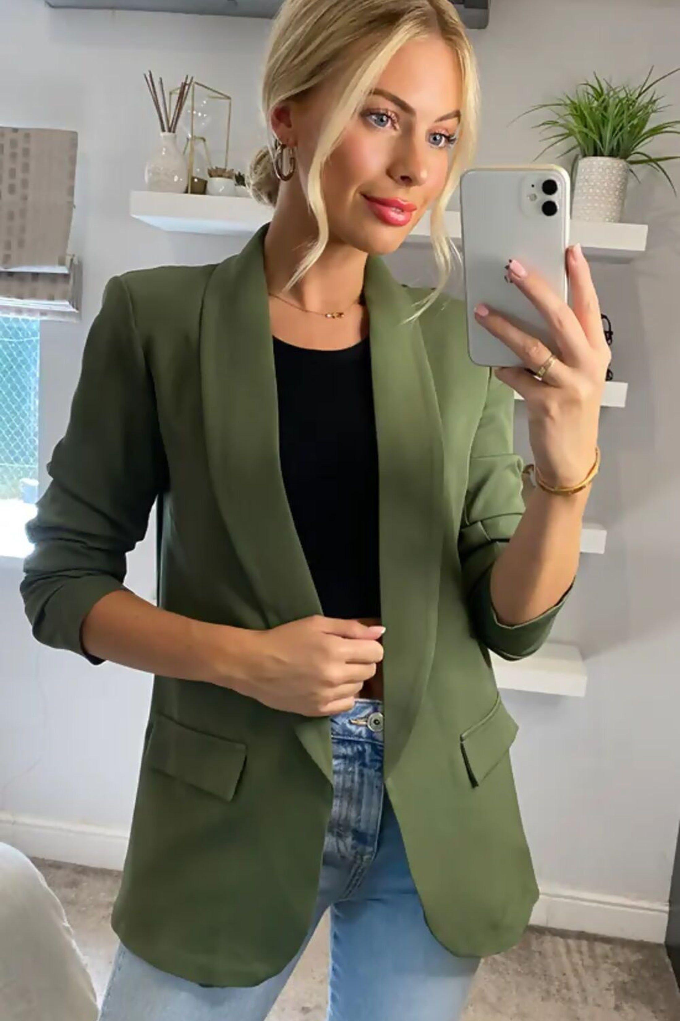 Long Sleeve Pocket Blazer by FEMME LUXE