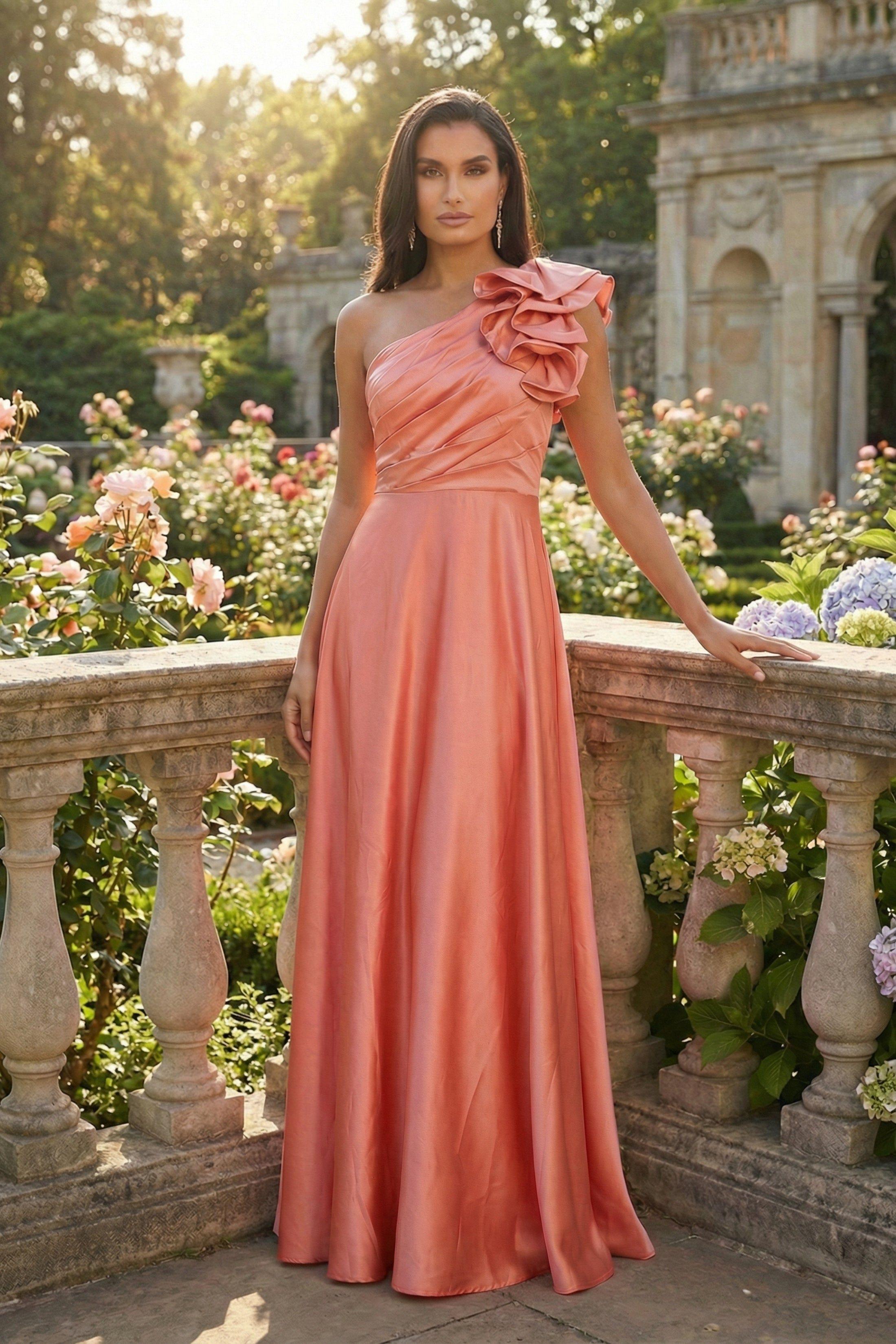 One Shoulder Ruffle Detail Maxi Dress by FEMME LUXE