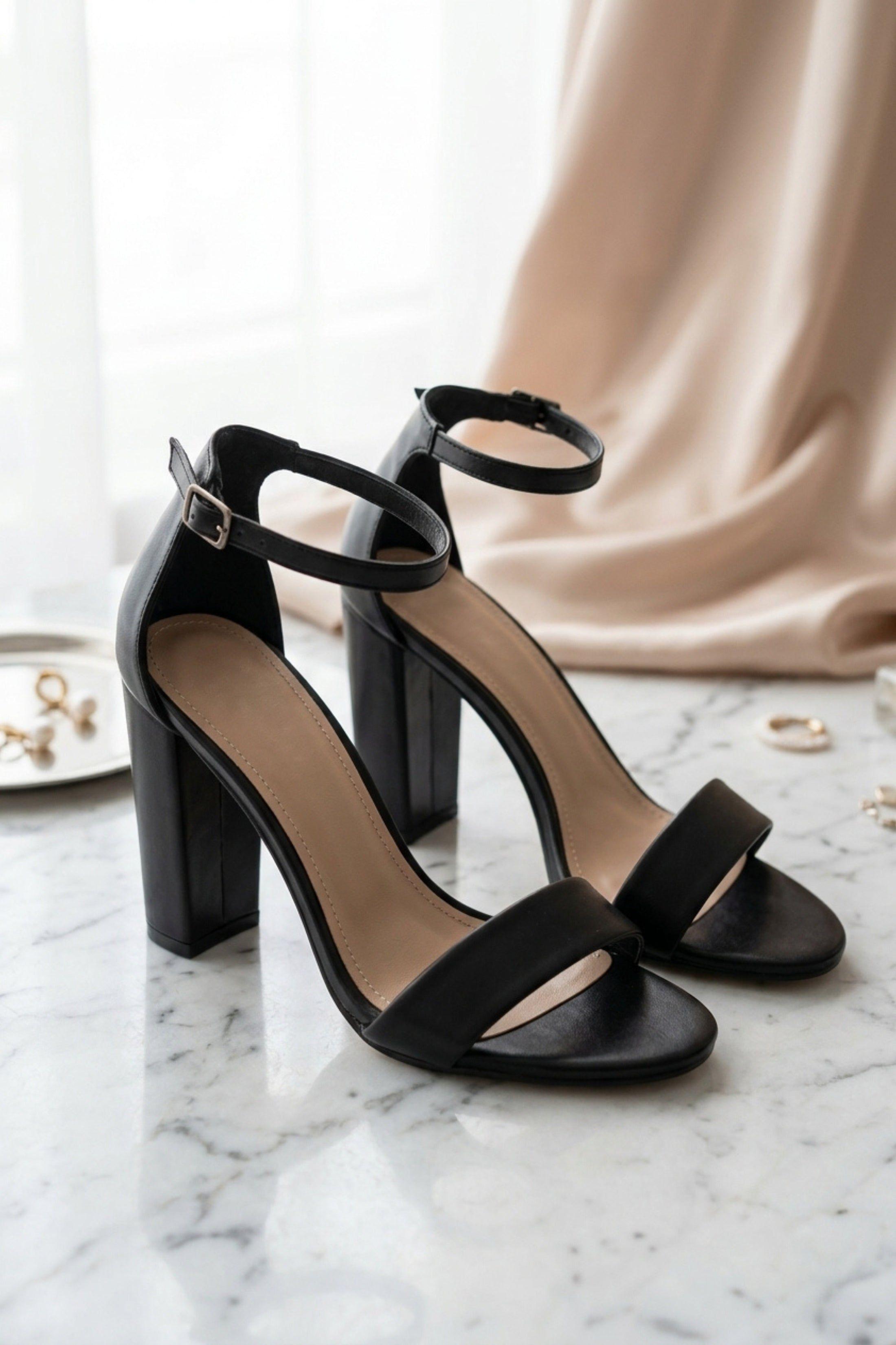 Strappy Ankle Strap Square Heel Sandals by FEMME LUXE