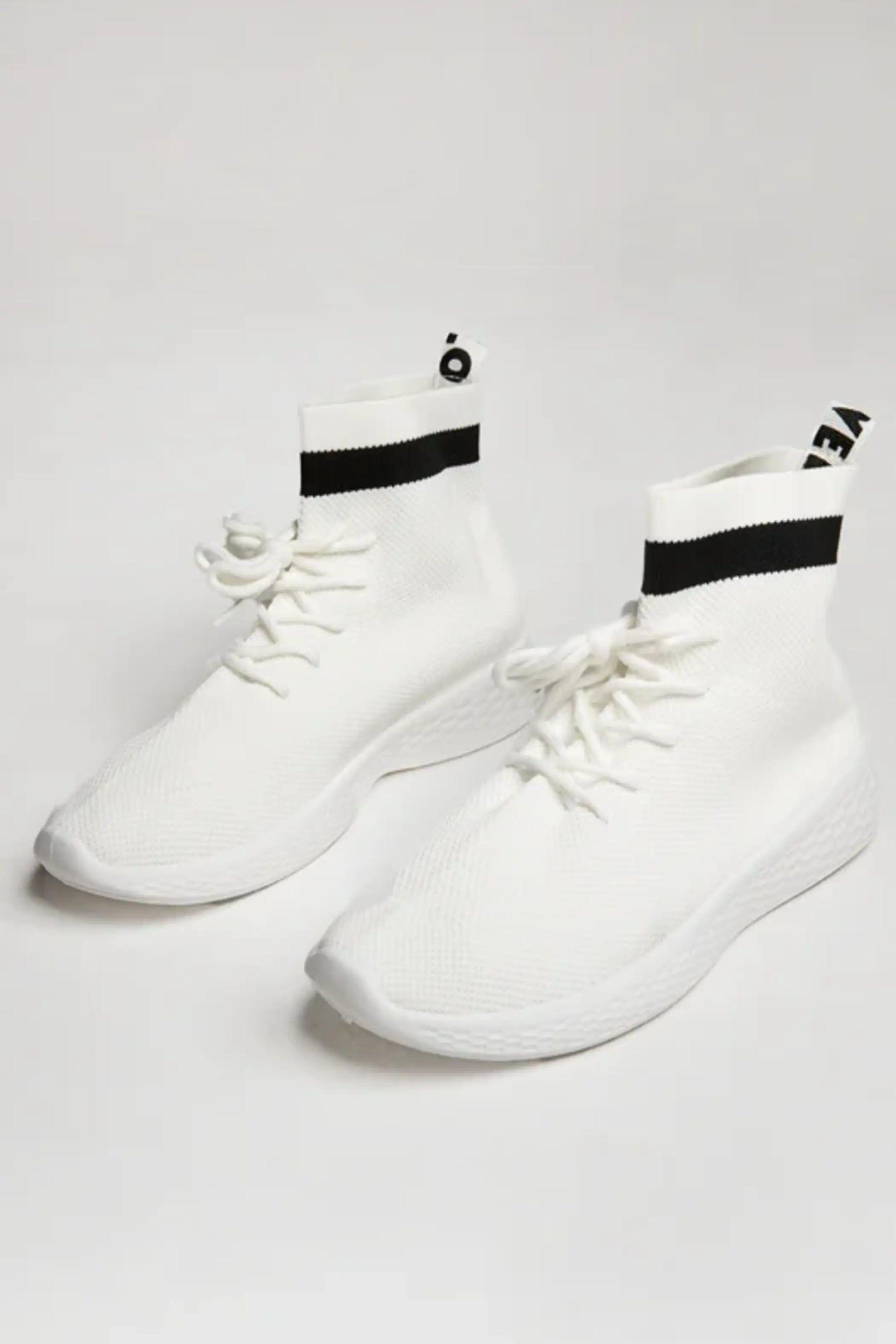 White Lace Up Sock Trainers - Mira by FEMME LUXE