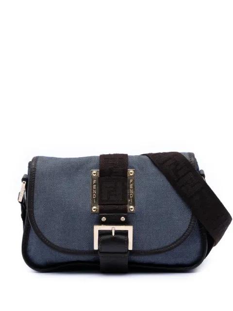2000-2010 Zucca Trimmed Denim Buckle Flap crossbody bag by FENDI