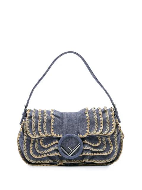 2010-2024 Embroidered Denim Ruffled F is Fendi Kan I Baguette handbag by FENDI