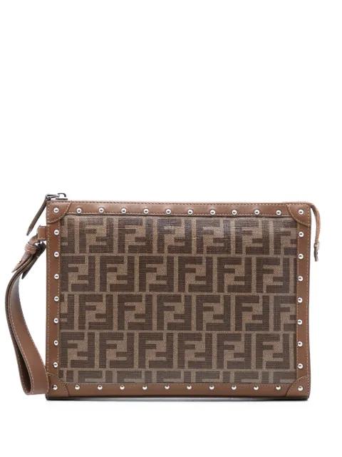 2010-2025 Studded Leather Trimmed Zucca Coated Canvas clutch bag by FENDI