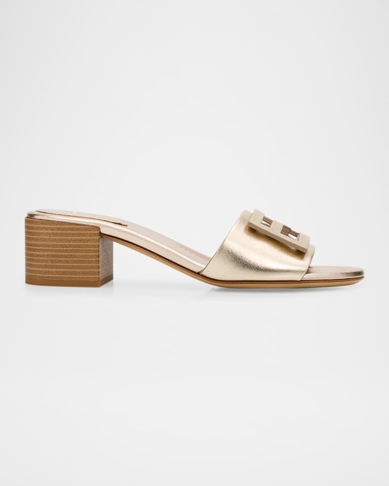 45mm Baguette Metallic Leather Mules by FENDI